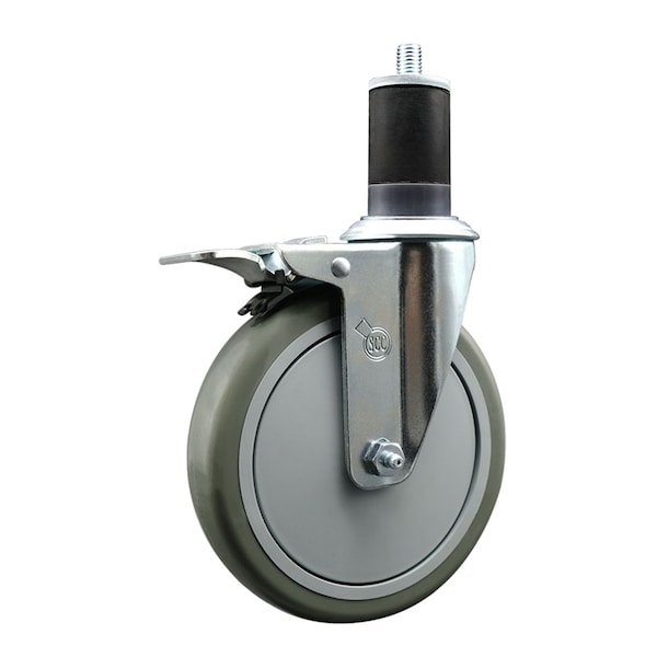 6'' Gray Poly Swivel 1-5/8'' Expanding Stem Caster Total Lock Brake